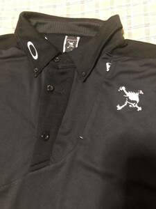 最高級 OAKLEY スカル刺繍 吸水速乾 ストレッチ 半袖ポロシャツ 黒 ブラック サイズXL オークリー ゴルフ GOLF