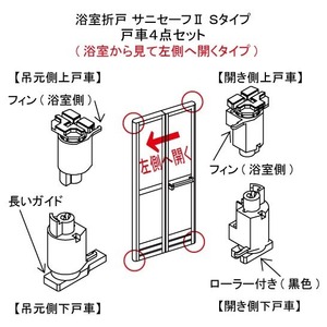 YKKAP 浴室ドア 折戸 サニセーフ2 　戸車4点セット 浴室側から見て左側固定用　kenz