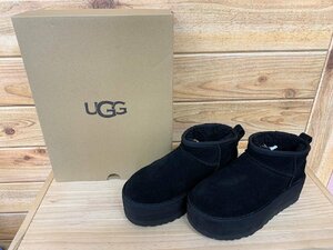 ■UGG アグ プラットフォーム ムートンブーツ クラシック ウルトラ ミニ レディース 厚底 ブラック BLACK 22cm