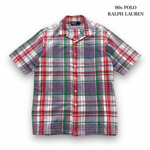 【POLO RALPH LAUREN】ポロラルフローレン 90s チェック柄 オープンカラーシャツ 半袖シャツ 開襟 90年代 片ポケット ヴィンテージ古着