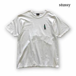 【stussy】ステューシー シャドーマン刺繍 tシャツ 半袖Tシャツ メキシコ製 ホワイト 白 ワンポイント刺繍ロゴ ショーンフォント (L)