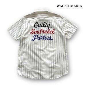 【WACKO MARIA】ワコマリア 刺繍ワッペン ストライプ半袖シャツ ワークシャツ ホワイトストライプ Guilty Parties 日本製 ボタンダウン (M)