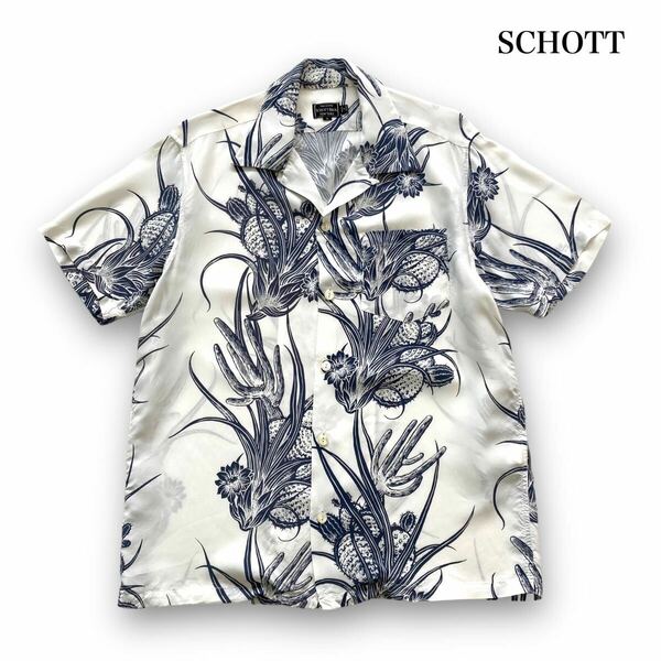 【SCHOTT】ショット レーヨンアロハシャツ オープンカラーシャツ ハワイアンシャツ 半袖シャツ 開襟 サボテン柄 日本製 シェルボタン 