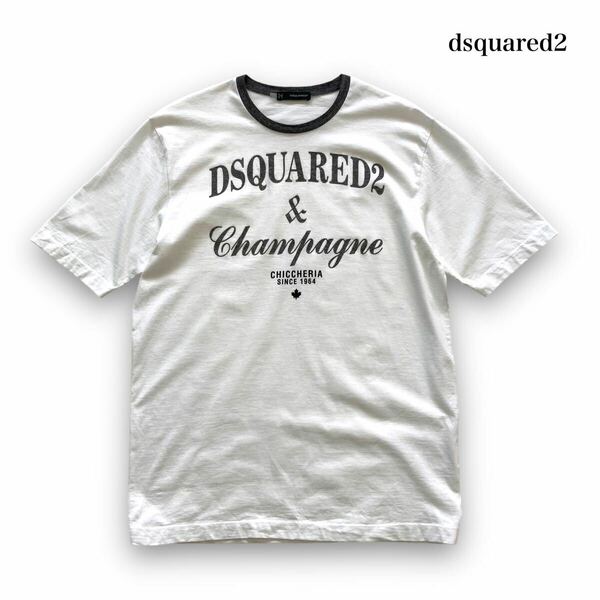 【DSQUARED2】ディースクエアード フロッギープリント 半袖Tシャツ tシャツ アーチロゴ クルーネック ホワイト 白 イタリア製 (L)
