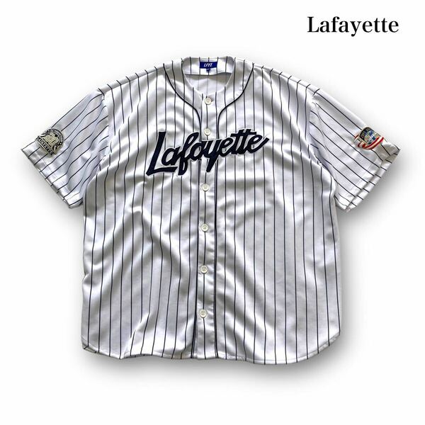 【Lafayette】LFYT 20thANNIVERSARY BASEBALL SHIRT ラファイエット ベースボールシャツ ストライプ ワッペン刺繍 ナンバリング 白 (XXL)