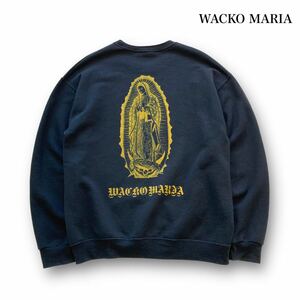 【WACKO MARIA】JERZEES ワコマリア ジャージーズボディ マリアプリント スウェットトレーナー 女神 オールドイングリッシュロゴ 黒 (L)