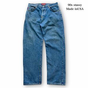 【stussy】90s ステューシー USA製 バギーテーパード デニムパンツ ジーンズ ボタンフライ 90年代 アメリカ製 ヴィンテージ 極太 (36)