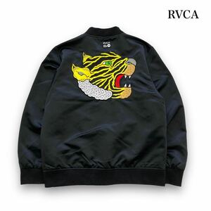 【RVCA】(圧倒的存在感) ルーカ MATT LEINES スーベニアジャケット ブルゾン ジップジャケット 虎刺繍 タイガー 黒 ブラック 内側総柄 