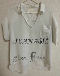 SALE！！【JEANASIS：トップス】ホワイトシャツ　 半袖 ヴィンテージ　シャツ　ブラウス　スタッズ