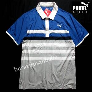 メンズ M◆未使用 PUMA GOLF プーマ ゴルフ ボーダー柄 半袖 ポロシャツ ストレッチ 吸水速乾素材 春夏 ゴルフウェア 531742