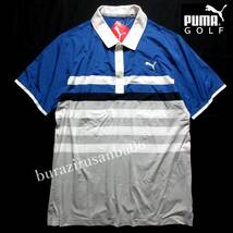 メンズ L◆未使用 PUMA GOLF プーマ ゴルフ ボーダー柄 半袖 ポロシャツ ストレッチ 吸水速乾素材 春夏 ゴルフウェア 531742_画像1