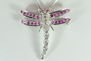 N139 beautiful goods dragonfly /.. pink sapphire diamond 0.26ct /K18 brooch / pendant 2Way 7.4g