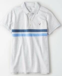 ラスト！！◇◆AE/アメリカンイーグル / AEチェストストライプポロ / 鹿の子POLO / US XL / Heather.Gray /