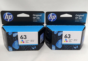 hp63 original ink F6U61AA (3 color color ) Hewlett Packard 2 piece set new goods unopened goods 