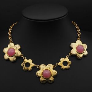 R019 MOSCHINO Moschino necklace pink Stone manner flower Gold design 