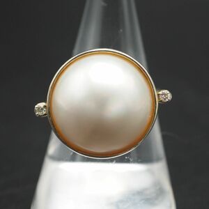 R190 マベパール 真珠 ダイヤモンド 0.03ct SV925刻印 リング デザイン シルバー 指輪 4月 6月誕生石 17号