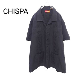 【CHISPA】立体刺繍 開襟キューバシャツ ブラック A-1925