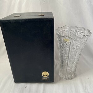 美品 LAUSITZER CRYSTAL MADE IN D.D.R. クリスタルガラス 花瓶 花器 工芸品 箱付 浦MY0521-27