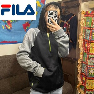 SD10-762★訳あり格安【FILA フィラ】ハーフジップ スウェットパーカー【S】裏起毛 USA古着