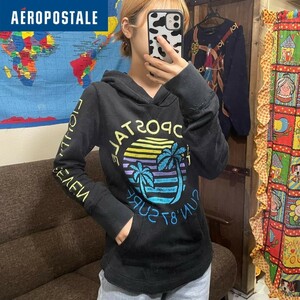 SC13-528■雰囲気◎【AEROPOSTALE エアロポステール】サークルデザイン スウェットパーカー【S】黒 古着 フーディー