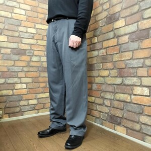 BP3-105【HAGGAR】美品 GOODシルエット シャドーチェック ワイド スラックスパンツ【W38 メンズXL】【モデル175cm】グレー BIG USA古着