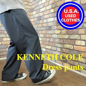 BP2-429【モデル175cm普通体型】USA買付品★正規品【KENNETH COLE ケネスコール】ワイド ストライプパンツ【W36 メンズ XL】濃灰 ダボパン