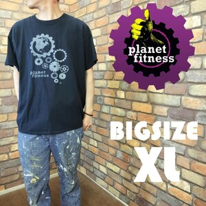 ME10-033【モデル175cm普通体型】BIGサイズ★USA古着【海外フィットネスクラブ planet fitness】半袖 Tシャツ【メンズ XL】黒 ジム 歯車