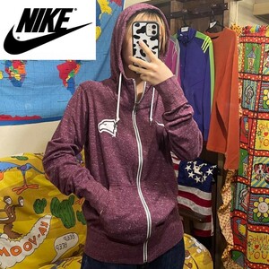 SD8-423★USA限定デザイン【NIKE ナイキ】ハイネック ジップアップ スウェット フーディー【レディース M】霜降りエンジ パーカー