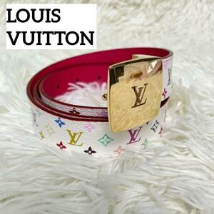 【極美品】LOUIS VUITTON　ルイヴィトン　 ベルト　 サンチュール　キャレ　モノグラムマルチカラー ゴールド　バックル　プレート　M9682
