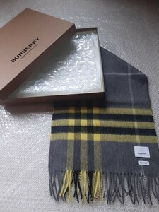 BURBERRY　バーバリー　マフラー　ストール　スカーフ　ショール　カシミヤ100％　未使用に近い　グレーイエロー　送料無料