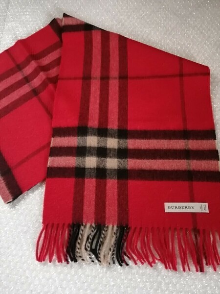 BURBERRY　バーバリー　マフラー　ストール　スカーフ　ショール　カシミヤ100％　未使用に近い　レッド　送料無料！ 