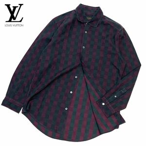  domestic regular goods LOUIS VUITTON Louis * Vuitton DAMIER L/S DRESS SHIRT long sleeve cotton Damier check dress shirt LV Logo button M