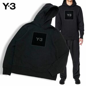 正規品 Y-3 ワイスリー HB3322 U SQUARE LOGO HOODIE スクエアラベル ロゴ スウェット フーディー プルパーカー ブラック M