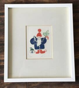 Art hand Auction Manji Sasaki Santa Claus Copperplate print, genuine, framed, edition, painting, E-38, Artwork, Prints, Copperplate engraving, etching