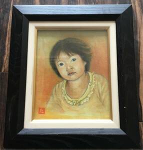 油絵 女の子 印有り 油彩 F3 額装 真作 人物画 油画 絵画 LA-32