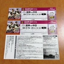 6月27日（木） 阪神甲子園球場 阪神vs中日 レフト外野指定席 2枚 連番_画像1