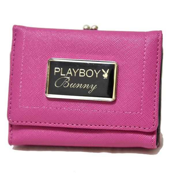 新品 PLAYBOY コンパクトウォレット ピンク がま口 プレイボーイ 折り財布 未使用 レザー レディース