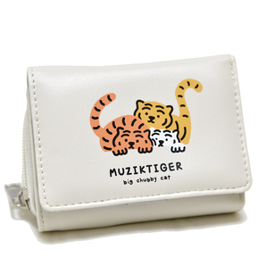新品 MUZIK TIGER コンパクトウォレット ムジークタイガー 虎 かわいい ホワイト 白 折り財布 ファスナー 未使用 レディース レザーの画像1