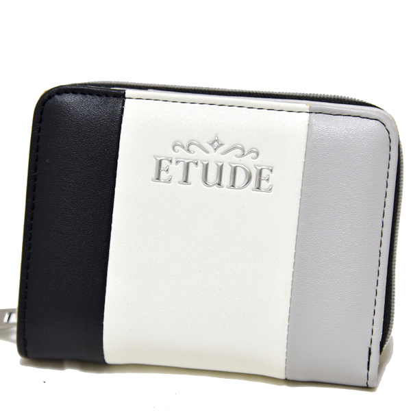 新品 ETUDE コンパクトウォレット 折り財布 エチュード ラウンドファスナー ホワイト トリコロール 未使用 レディース チャック