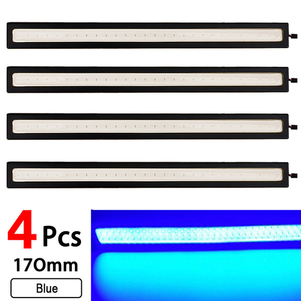 ★ 4本セット ★ LED デイライト バーライト 12V COB 全面発光 (Blue) ★ 17㎝ 両面テープ付き 防水