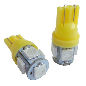 T10 LED ポジションランプ ナンバー灯 ルームランプ 5灯 黄色 ウェッジ球 12V車用 2個