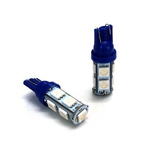 T10 LED ポジションランプ ナンバー灯 ルームランプ 9灯 青色 ウェッジ球 12V車用 2個