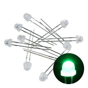 LED 発光ダイオード 4.8mm 帽子型 緑色 乳白色レンズ 1000-1500mcd 517-520nm 3.0-3.2V 100個