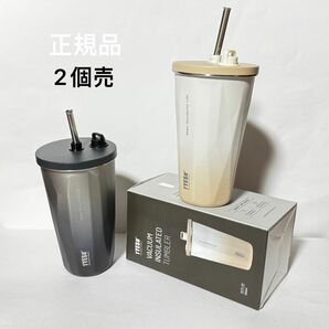 2個　正規品　Tyeso ストロー付き タンブラー 持ち運び 保温 保冷 蓋付き こぼれない タンブラー 水筒 大容量 ステンレス