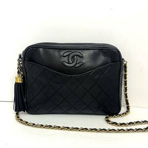 【美品】CHANEL/ココマーク マトラッセ タッセル フリンジチェーンショルダ