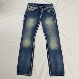 【ITOETYOSF9VA】TRUE RELIGION トゥルーレリジョン デニムパンツ 刺繍 ステッチ ブルー 青 Gパン ボトムス 30