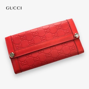 【IT93C0N3HALW】美品 GUCCI グッチ 231839 シマライン 長財布 レザー レッド