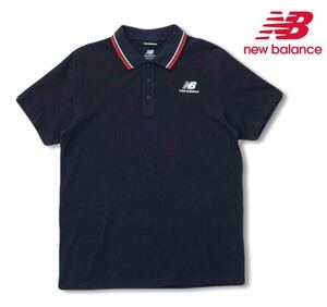 ◆H218新品【メンズL】紺ネイビー【new balance】ニューバランス GOLF 左胸刺繍ロゴ コットン 半袖ポロシャツ