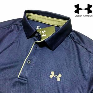 ◎148新品【メンズL】ネイビー アンダーアーマー UNDERARMOUR 速乾 ストレッチ 軽量 ドライ 高機能 ゴルフウェア ポロシャツ