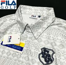 新品【メンズLL】白　FILA GOLF 総柄　アロハ柄 フィラゴルフ QUICK-DRY吸汗速乾 ストレッチ ポロシャツ_画像1